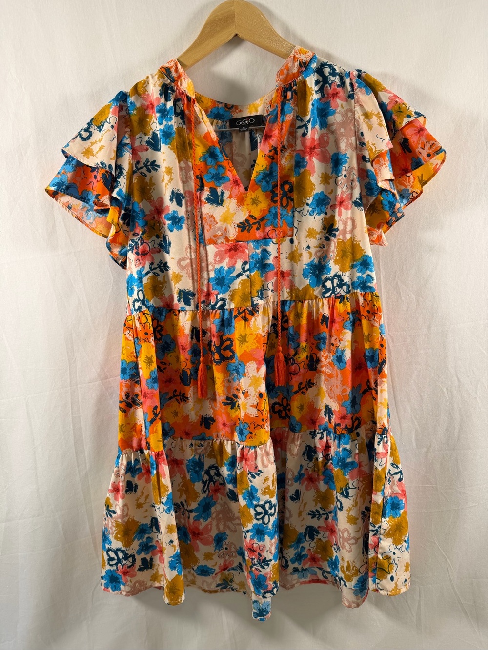 V-Neck Yellow Floral Tiered Mini Dress - Picture 2 of 3